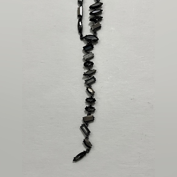 Banana Republic stone statement necklace- silver black grey mixed shape stones - Picture 3 of 7